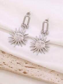 1 Paar 18 Karat vergoldete Edelstahl Vintage goldfarben U-förmige Sonnen Anhänger Ohrringe Schmuck Geschenke geometrische Sonnenstrahl Ohrstecker zum täglichen Tragen für Frauen