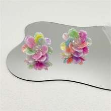 BMOR 1 Pair Sweet Earrings Colorful Resin Flower Stud Earrings For Women Girls Exquisite Elegant Petal Earrings Party Jewelry Accessories