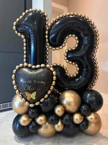 43pcs Black Number Column Balloon Set, Includes 32 Inch (81.28cm) Black Number Foil Balloons, Black & Metallic Gold Round Latex Balloons, Suitable For Anniversary, Birthday Decorations, Brides, Wedding Decor, Graduation, Festivals, Party Decor