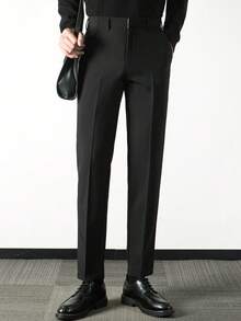 Pantalones formales de traje para hombre de corte recto y ajustado para uso profesional - Negro - Ver 4