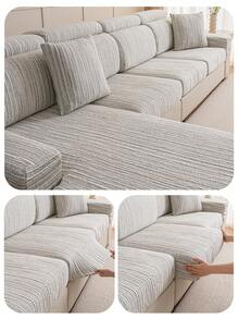 1 件夏季冰丝提花防滑沙发座垫套，柔软亲肤现代简约风格防宠物毛发弹力沙发套，夏季防刮沙发套适用于 L 型组合沙发和 1/2/3/4 座沙发（单独出售） - 灰色 - 查看 7