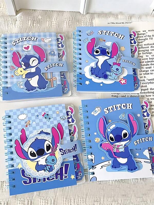 Cartoon Stitch Square Spiral Notebook, Memorandum Notepad Stationery, Cartoon Office Supplies Gift (Random Style)