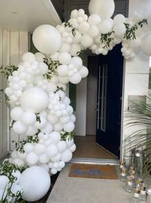 94 pièces/set Ballons en latex blanc mat de 5", 10", 12", 18" avec rubans, convient pour mariage, fiançailles, anniversaire, enterrement de vie de garçon, décoration de fête à thème, fête d'anniversaire