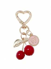 Fashion High Quality Cute Cherry Golden Butterfly Bag Charm- Cherry Key Fashion Backpack Pendant Decoration, Keychain, Bag Charm Alloy Pendant A-Z Letter, Headphone Pendant, Car Charm, Decorative Charm, Cherry Keychain, Bag Accessories, With Clip For Bag, Sparkling Resin & Metal Accessory For Purses And Bags For Women, Backpack Accessories Valentine's Day Anniversary Gift, Birthday Gift Backpack For School