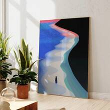 1pc Modern Blue Abstract Beach Lonely Person Wall Art Prints Canvas Painting Poster Picture For Living Room Home Decor Optional Frame ,Wall Art With Frame - Multicolor - View 3