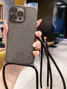 Keychain, Lanyard 1pc Hemp Rope Glitter Paper + Premium Black Magical Eye Decor Shockproof Perforated Lens Protection Phone Case Compatible With Apple/Compatible With OPPO/Compatible With Vivo/Compatible With Redmi/ Series, International Version,  Not The Domestic Version - Black - View 3