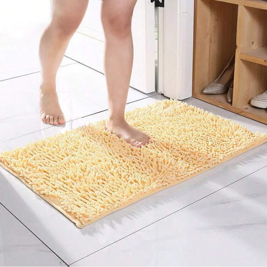Non-Slip Absorbent Bath Shower Mat Rug, Super Soft Chenille, Machine Washable Bathroom Decor Fall Decor Carpet Bathroom Accessories Back To School - Light Yellow - View 1