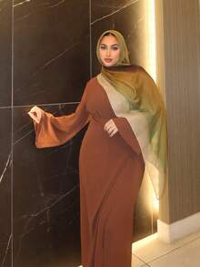 1Pc New Design Printed Hijabs Premium Ombre Marble Water Print Legant Women Headscarf Hijab, Soft Material Multifunctional Sunscreen/Windproof Headscarf Shawl, Suitable For Daily Life/Holiday Parties/Banquet Occasions Abaya Accessories Women Veil - Green Brown - View 4