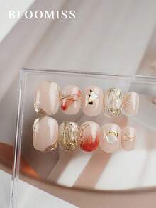 10pcs Handmade Press-On Nails, Soft Hue Elegant Short Reusable Nail Tips, Wearable Manicure - Multicolor - View 1