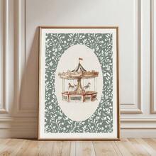 1 件带框/无框复古绿色旋转木马儿童房艺术帆布海报印刷婴儿儿童房墙壁艺术装饰复古画适用于游戏室、客厅、卧室、现代家居装饰 - 彩色 - 查看 2
