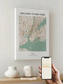1pc Modem Style Personalized City Country Coordinates Map Gift Canvas Poster Wall Art, Custom Cover Poster For Home Decor, Canvas For Living Room Bedroom Kitchen Game Room Home Decor,  Perfect Gift And Decoration, Frameless / Inner Frame Gift - 彩色 - 查看 32