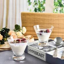 1 pieza Taza de cristal transparente para helado, batido, pudín y yogur, taza de postre y cóctel con fondo grueso