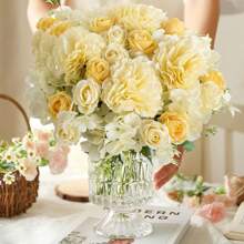1PC Artificial Roses Flowers Bouquet Silk Hydrangea Wedding Decoration, Home, Dining Room, Bedroom, Vase Decoration, Holiday Birthday Party Accessories, Wedding Scene Scenery Decoration, Flowers, Valentine's Day Gifts, New Year DIY Materials