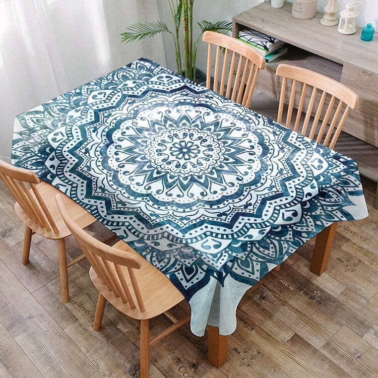 1pc Mandala Flower Geometric Print Tablecloth, Modern Polyester Rectangular/Round Waterproof Tablecloth, Digital Print Suitable For Living Room, Outdoor Dining Table, Small Round Table - Multicolor - View 15