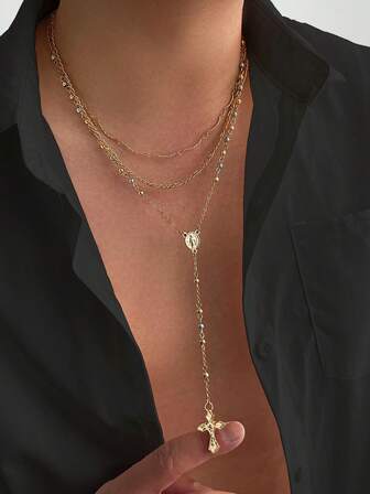 3 st/set vintage minimalistiska porträtt- och korshängen, unikt Y-format kedjehalsband för män, lämpligt för vardagsbruk, vardagskläder och fester