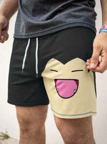 pokemon Men's Casual Contrast Color Cartoon Print Drawstring Shorts