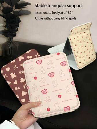 1 件可爱折叠方形镜子，新款卡通兔子、熊、樱桃图案小号和大号化妆镜，防摔桌面折叠镜，高品质学生梳妆镜，旅行便携镜，客厅、卧室、家居使用，适合作为礼物送给朋友、家人、女朋友、情人节、母亲节、化妆、便宜、房间装饰、梳妆台、旅行、卧室、化妆配件、镜子、梳妆镜、迷你镜、小镜子、小镜子、手镜