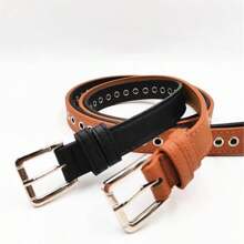 1 pieza Cinturón de mujer de unicolor, estilo punk, de piel de PU, con diseño calado, moda versátil de estilo callejero, adecuado para todas las estaciones, otoño, Halloween