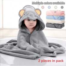 2pcs Set Baby Hooded Animal Face Capes, Unisex Infant Unique Animal Design, Super Soft Towels, All Season, Toddler Plush Cartoon Bathroom Products Wrapping Shawl, Multipurpose As Swaddle, Blanket, Stroller Canopy, Beach Towel, Baby Gift