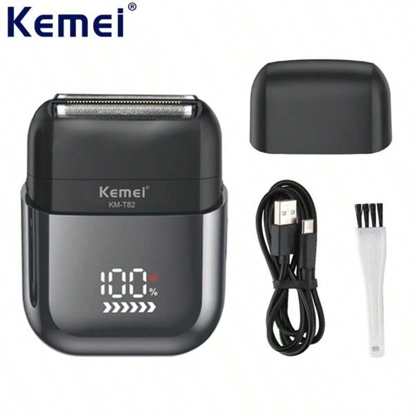 Kemei Afeitadora eléctrica mini para hombres KM-T82 para uso en movimiento, afeitadora eléctrica para hombres con impermeabilidad IPX7, afeitadora eléctrica mini mejorada con 2 cabezales de cuchillas flotantes. Afeitadoras rotativas para hombres con cubierta magnética, recargables por USB tipo C para usar en seco o húmedo