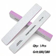 3 pezzi di lime professionali per unghie da 100/180 grit, ampi, piani, in carta abrasiva grigia di alta qualità, strumenti accessori per manicure da 80/80, 100/100 grit
