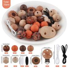 33pcs Silicone Round Bead Printing Round Bead Daisy Wood Clip Round Bead Polyhedral Bead DIY Handmade Bracelet Necklace Plastic Pen String Key Bag Phone Chain Car Decoration Craft Supplies