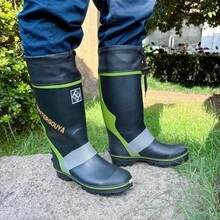 Unisex Rain Boots, Black & Green, Outdoor Fishing Shoes, Tall Rain Boots, Steel Studded Wellies - Black - View 1