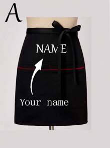 1pc Customized Unisex Polyester Apron With 2 Pockets, Short Half Waist Waiter Apron Work Uniform For Kitchen Supplies, Waitress Waiter Server Short Aprons Ideal For Waiters, Chefs, And Kitchen Supplies, Durable And Comfortable Half Waist Work Uniform