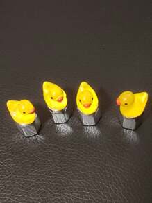 4 piezas de tapas luminosas para válvula de neumáticos con diseño de patito amarillo, adecuadas para autos, motos y bicicletas con función luminosa