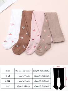4pcs Girls' Printed Stirrup Tights, Suitable For Spring And Autumn