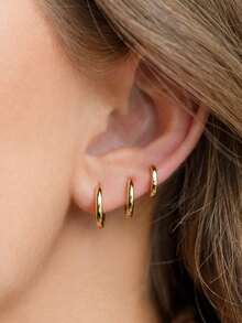 6pcs/8pcs/10pcs Huggie Hoop Earrings Set For Women And Men,18K Gold Plated Stainless Steel Stack Cartilage Earrings,Helix Hoop Earrings Gold Thin,Hypoallergenic,Ideal For Multiple Piercings,Gifts For Her,Best For Holidays,Everyday, Wearable Helix Piercing Jewelry Accessories - Multicolor - View 3