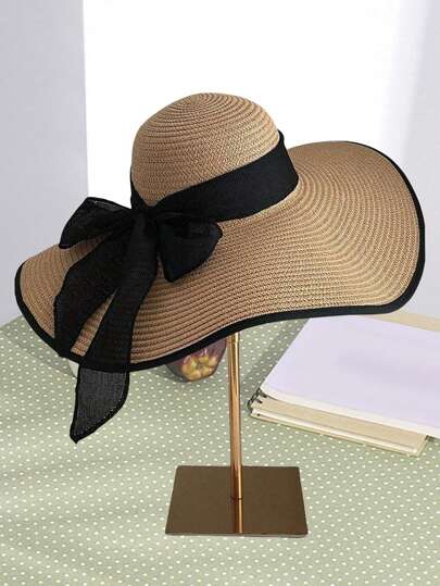 1pc Casual Bohemian Style Straw Hat, Suitable For Vacation Wearing
