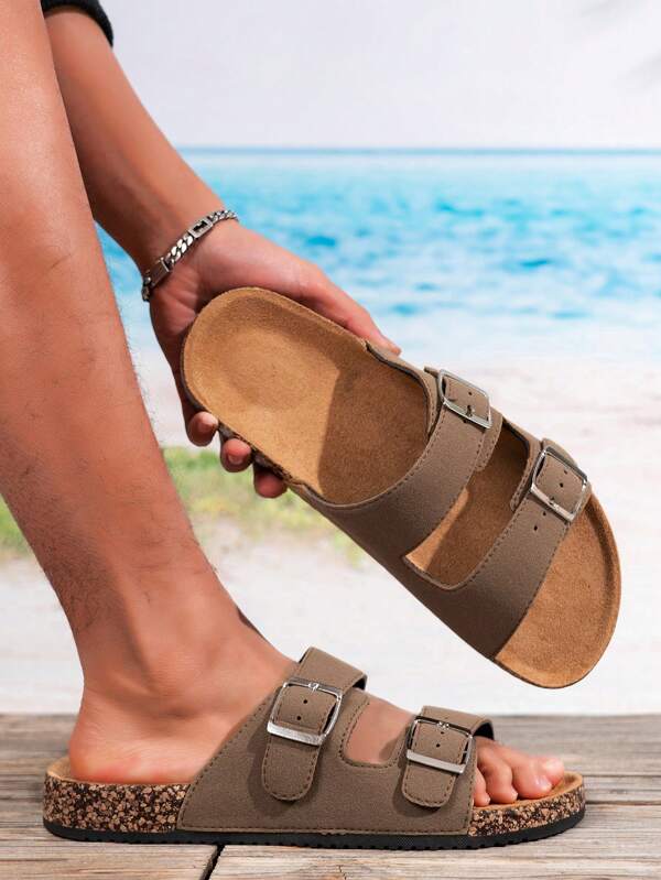 Men's Summer Fashion Adjustable Slides, Premium Simple Style Casual Beach Sandals