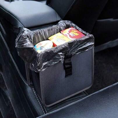 ZukMi Car Hanging Trash Can, Armrest Box Hanging Trash Basket, 2 Gallon Waterproof Black Trash Organizer, Car Interior Accessories