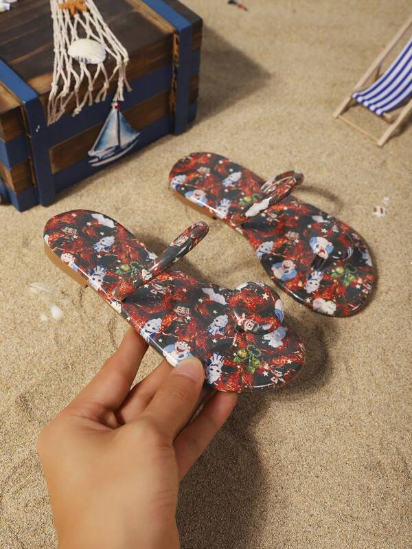 Modische Floral Muster Flat Mädchen Pantoletten, 2025 neue Sommer Floral Mädchen Strandlatschen