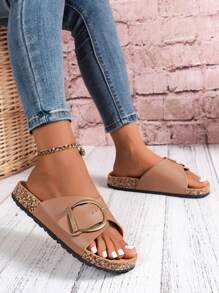 Damen unifarbene basic Lässig Strandpantoffeln, outdoor Cut Out verstellbare Gleitpantoffeln für den Sommer