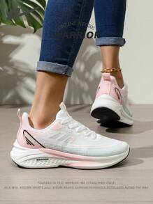 WARRIOR 1 par de zapatillas de running para mujer de la nueva serie Warrior 2025, de corte bajo con cordones delanteros, color rosa, con parte superior resistente al agua, suela suave y ligera, adecuadas para correr al aire libre