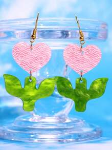 1 Stück Modische & Kreative Sommer Niedlich Frisch Herz, Blatt, Tulpe Hängende Ohrringe, Minimalistischer Vielseitig Damen Sommer Schmuckzubehör