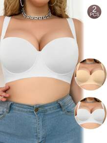 2 pachete de lenjerie de corp pentru femei, multicolore, fără cusături, de mărime mare, sutien neted și simplu cu adunare