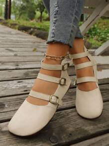 Nuevos zapatos sin cordones suaves y elegantes, zapatos Mary Jane retro de punta redonda negros, nuevos cómodos zapatos planos con correa para la madre