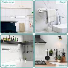 Paper Towel Holder, Self Adhesive Or Drilling Paper Towel Holder Under Cabinet, Stainless Steel Kitchen Roll Dispenser Under Cabinet, Paper Towel Holder Wall Mount For Kitchen, Bathroom, Sink, Pantry, Fridge (Black / Silver) - Silver - View 4