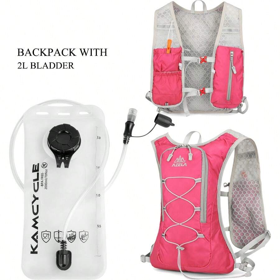 Running Vest,Hydration Vest WIth 2L Hydration Bladder Lightweight, Breathable And Sweatproof Running Backpack, Adjustable Running Hydration Vest For Trail Running Marathon Race Jogging Cycling - Pink Comes With a 2L Water Bag - View 1