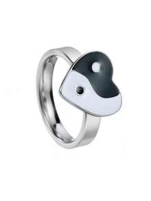 1pc Vintage Yin Yang Heart Shape Ring, New Design Stainless Steel Couple Rings - Multicolor - View 20