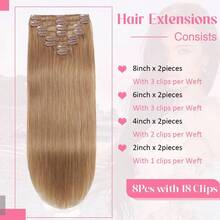 Clip In Hair Extensions Real Human Hair Clip Ins  8pcs Straight Human Hair Clip In Extensions Soft Silky Blonde Invisible Edge Brazilian Real Hair Extensions Clip In Human Hair For Full Head - S27 - View 2