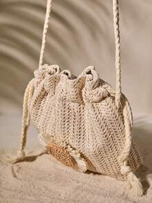 Tropiscape 轻便、便携、经典、休闲时尚的纯色迷你斜挎包，配有抽绳和小雏菊装饰，适合通勤和约会，尤其适合青少年女孩、女性和大学生。完美适用于办公室、大学、中学、高中、工作、商务、通勤、户外活动、旅行、郊游、购物、假日、海滩、度假等场合，营造轻松惬意的度假氛围，是秋季、圣诞节、冬季圣诞节的理想礼物之选。 - 米色 - 查看 3