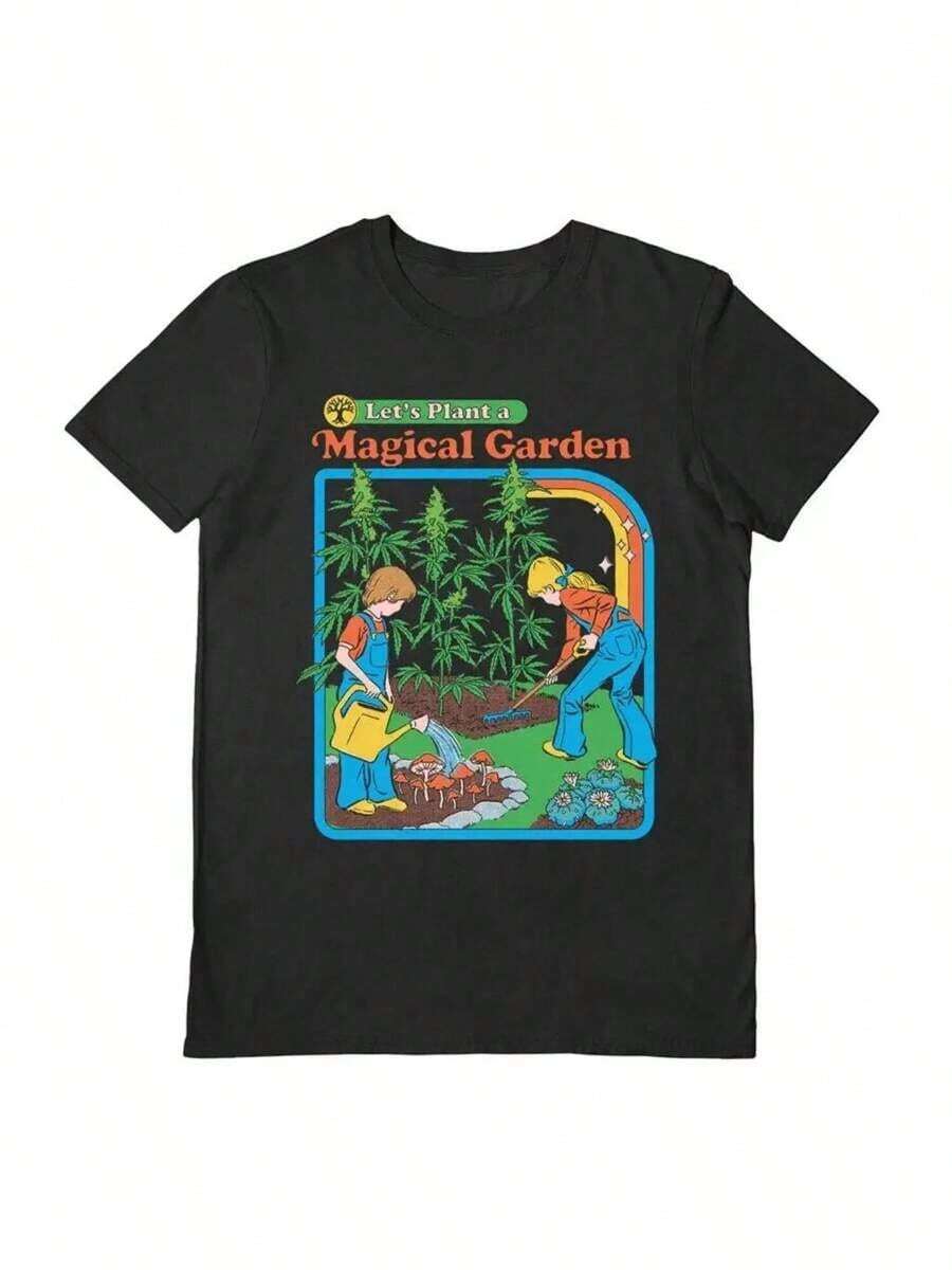 Steven Rhodes T-Shirt - Magical Garden Official Black Short Sve Tee 4 Sizes  Relaxed Fit Neutral Style T-Shirts,Outfit Combination,All-Day Wear - Black - View 1
