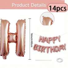 Faixa de Aniversário Feliz Balão Rosa Dourado, Um Conjunto de 14 Peças, Balão Feliz de Aniversário Auto Inflável, Bandeirolas de 16 Polegadas Reutilizáveis, Balões de Letra Feliz Aniversário Decoração de Festa de Aniversário Feminina, Presentes de Verão, Suprimentos de Casamento, Decoração de Praia, Decoração de Volta às Aulas, Suprimentos Escolares, Decoração de Quarto