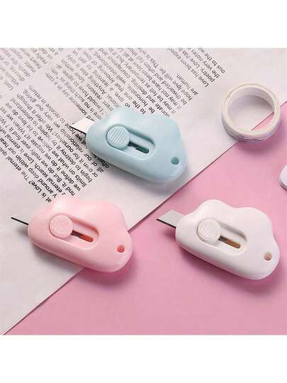 1/2/3/6 Pezzi Coltello da utility portatile mini con motivo nuvola carino, taglierina per carta, articoli di cartoleria per ufficio (blu, rosa, bianco)