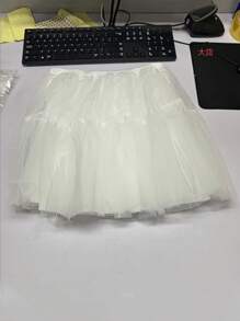 1pc Versatile Two-Layer Elastic Mesh Lolita Skirt Hoop, White/Black, Soft Chiffon Underskirt, Lolita/Cosplay Accessories