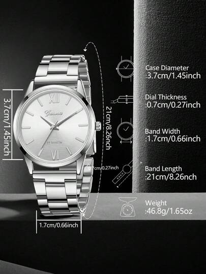 Zilver Alloy Strap Horloge Set Versatile Quartz Bracelet Clothing Matching Or Holiday view 5